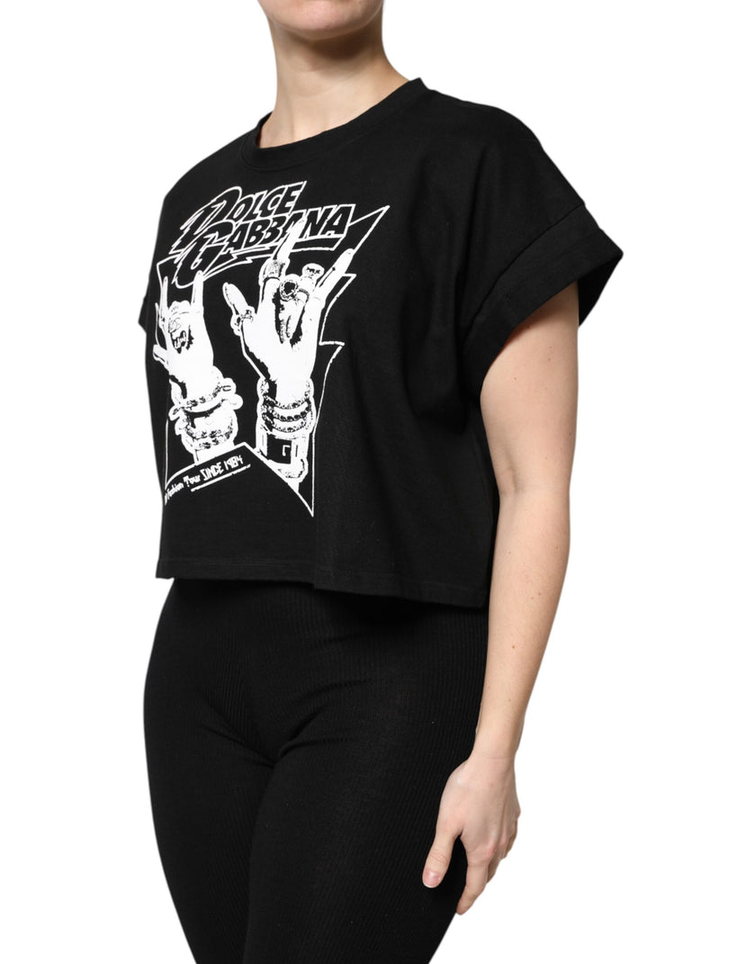 Dolce & Gabbana Black Cotton Printed Short Sleeves T-shirt