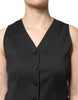 Dolce & Gabbana Black Striped Button Down Sleeveless Vest Top