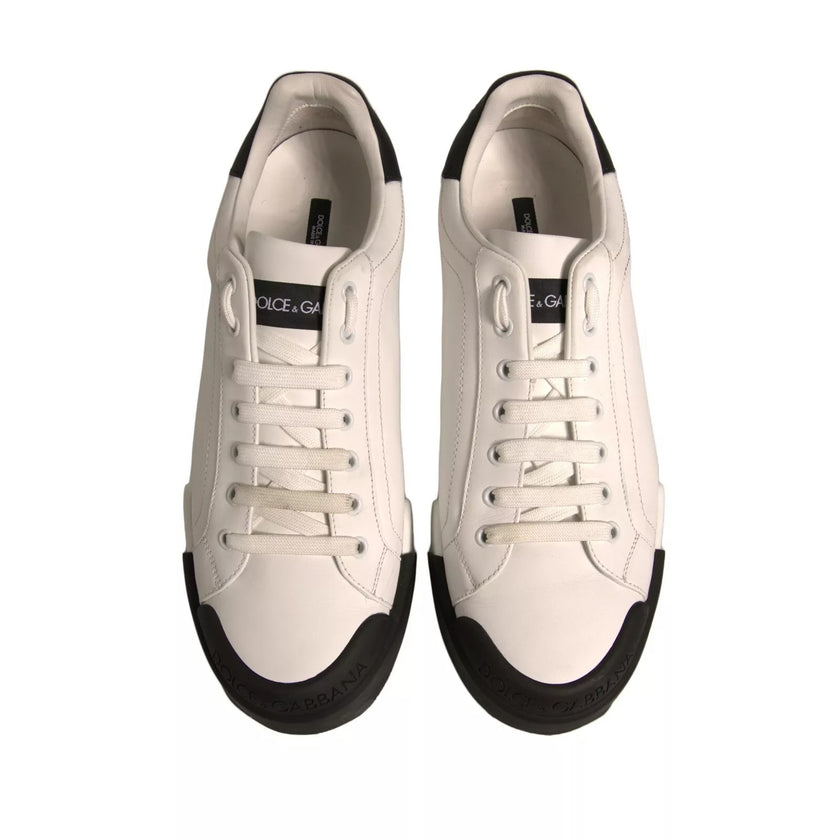Dolce & Gabbana White Leather Logo Portofino Sneakers Shoes