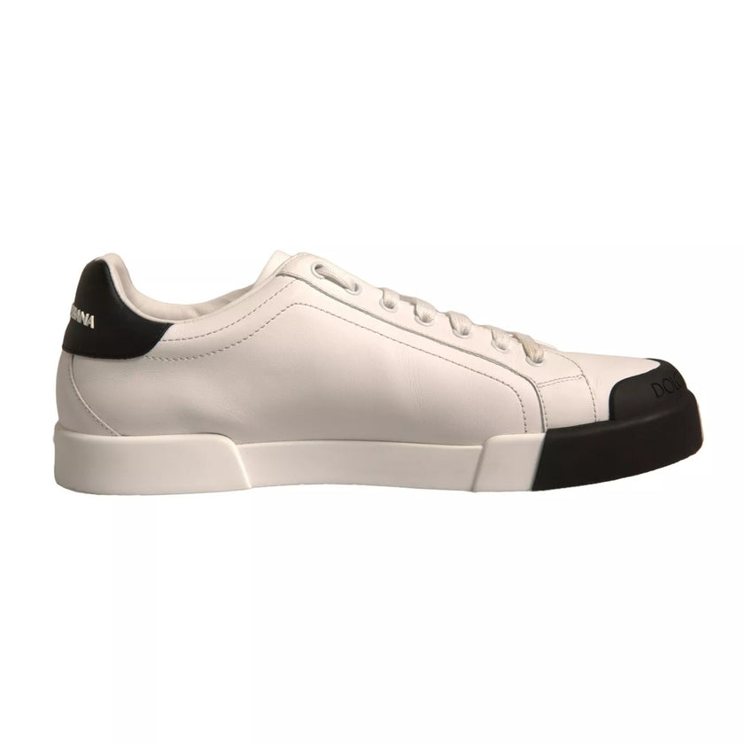Dolce & Gabbana White Leather Logo Portofino Sneakers Shoes