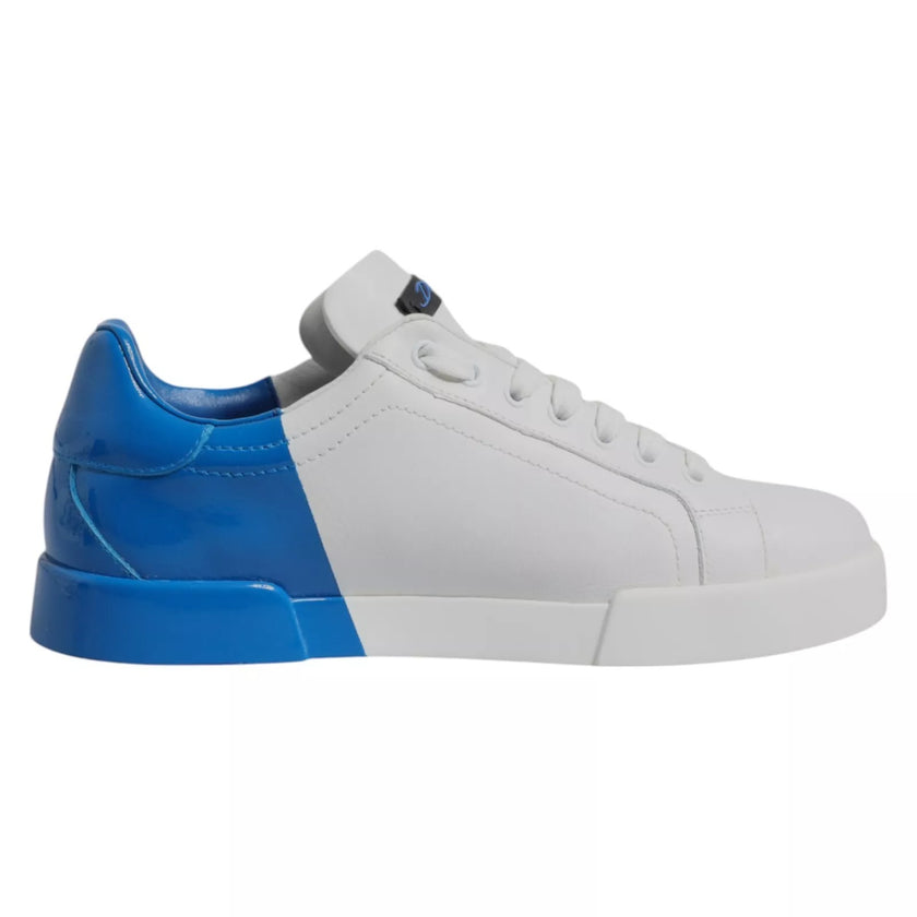 Dolce & Gabbana White Blue Leather Logo Low Top Sneakers Shoes