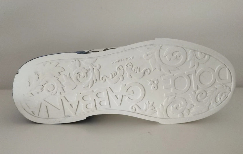 Dolce & Gabbana White Blue Leather Logo Low Top Sneakers Shoes