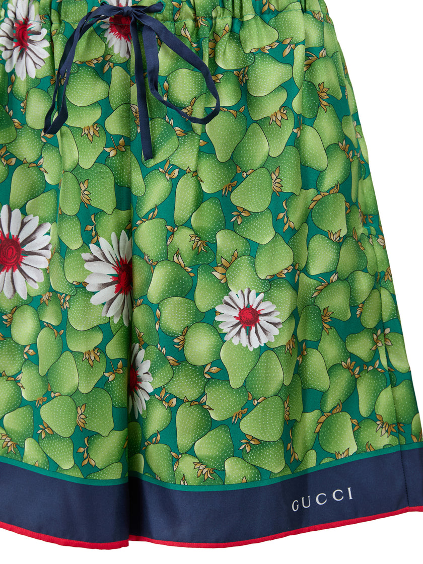 Gucci Green Flower Printed Silk Shorts