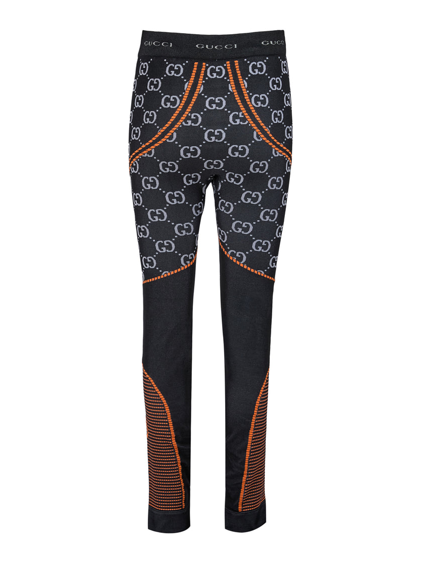 Gucci Black Polyamide All over Logo Leggings Pants