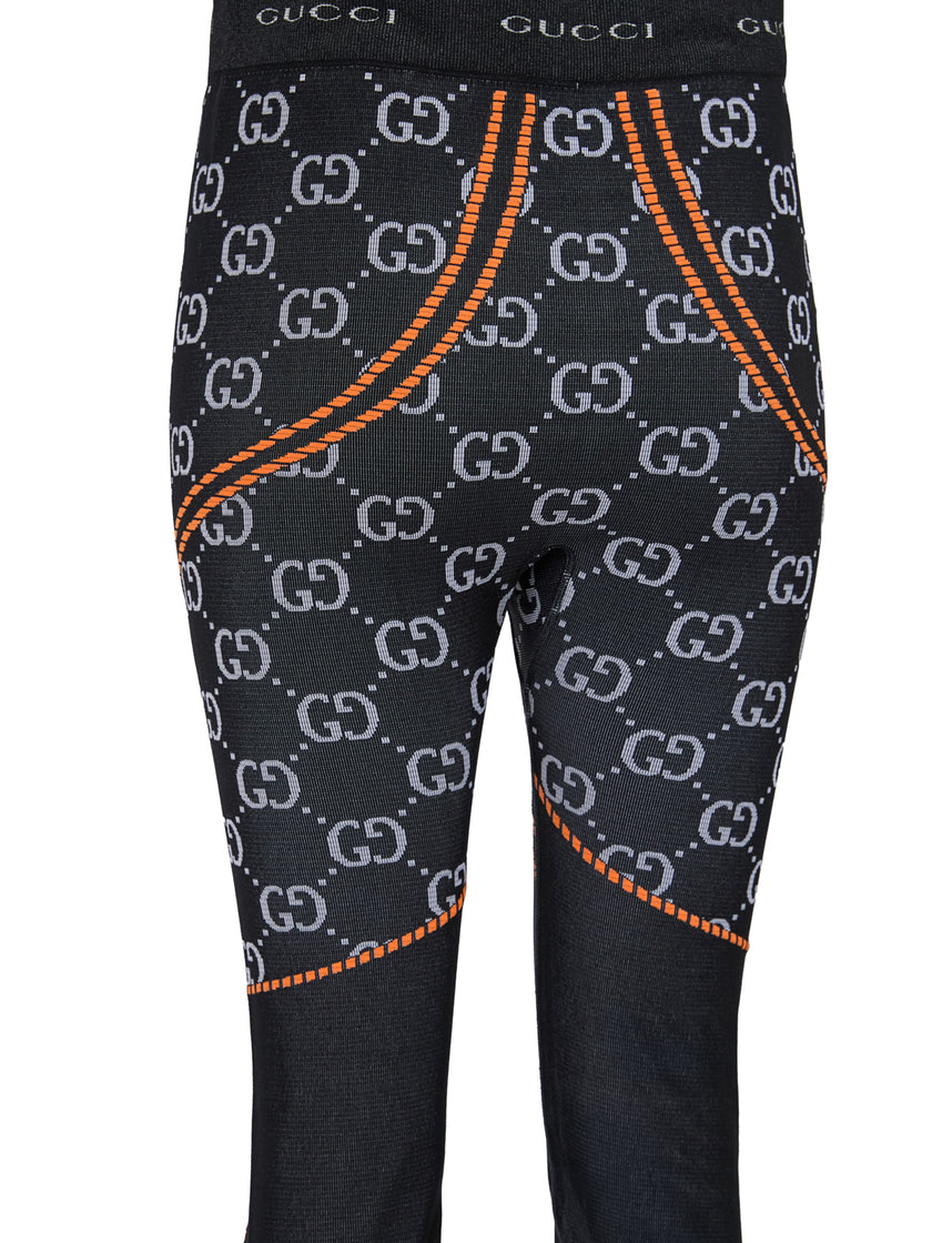 Gucci Black Polyamide All over Logo Leggings Pants