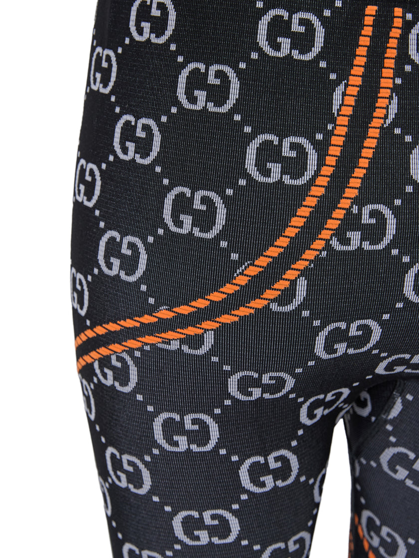 Gucci Black Polyamide All over Logo Leggings Pants